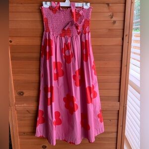 Lazy Oaf Red and Pink Flower Smock Dress, US 12